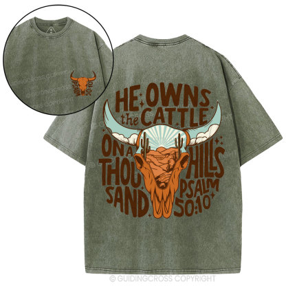 He Owns The Cattle Christian Washed T-Shirt