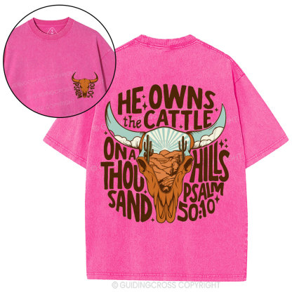 He Owns The Cattle Christian Washed T-Shirt