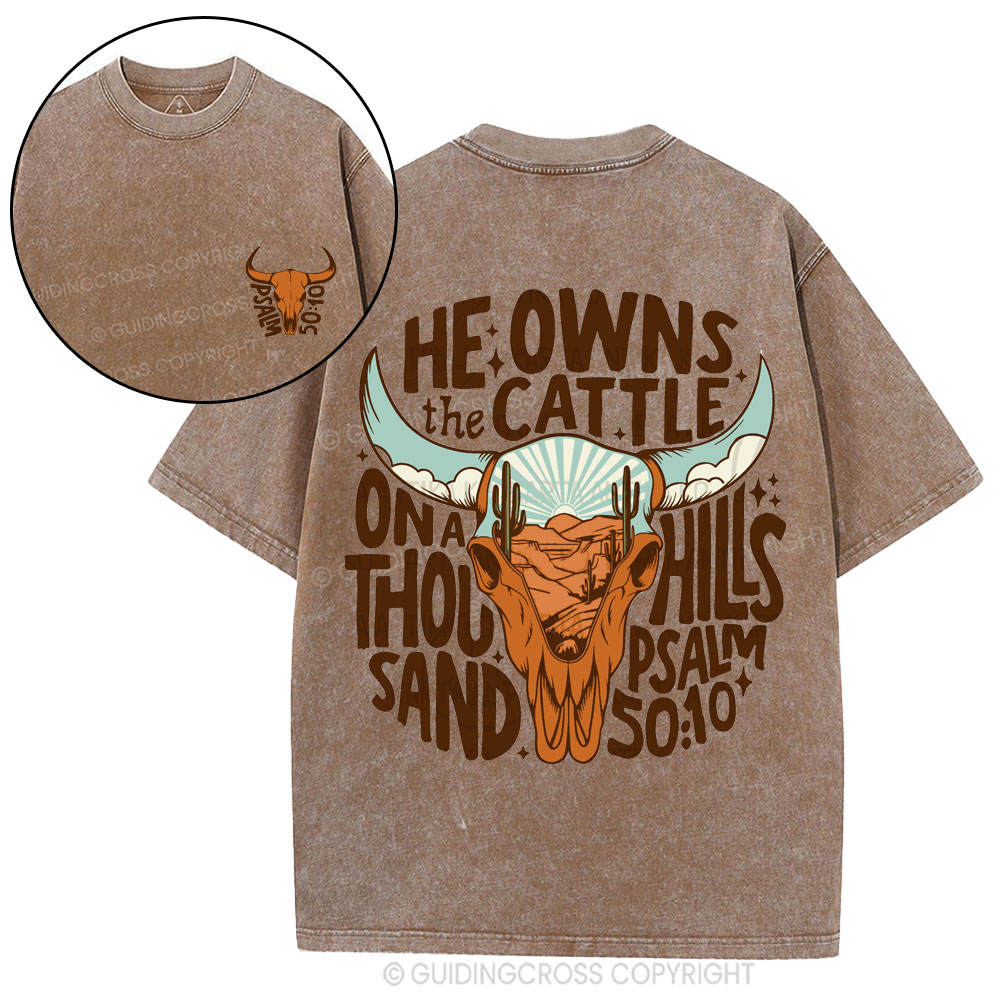 He Owns The Cattle Christian Washed T-Shirt