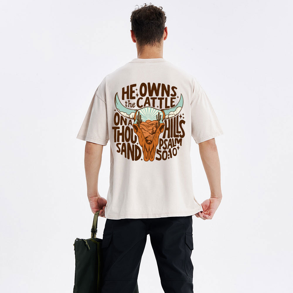 He Owns The Cattle Christian Washed T-Shirt