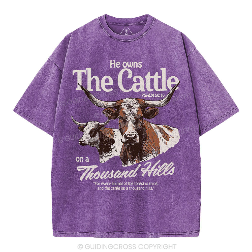 He Owns The Cattle On A Thousand Hills Christian Washed T-Shirt