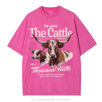 He Owns The Cattle On A Thousand Hills Christian Washed T-Shirt
