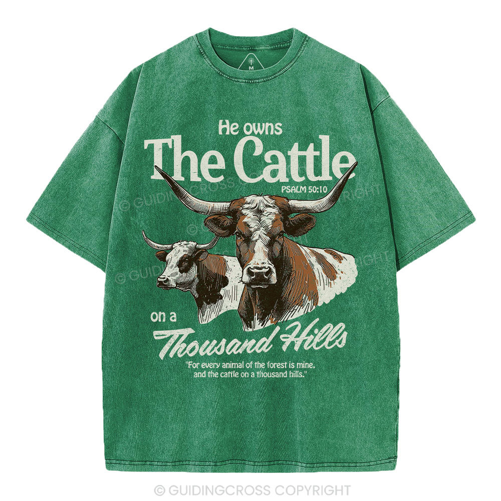 He Owns The Cattle On A Thousand Hills Christian Washed T-Shirt