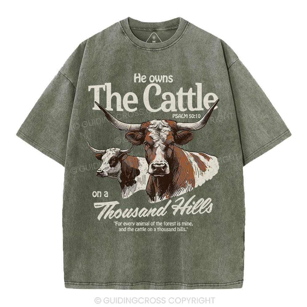 He Owns The Cattle On A Thousand Hills Christian Washed T-Shirt