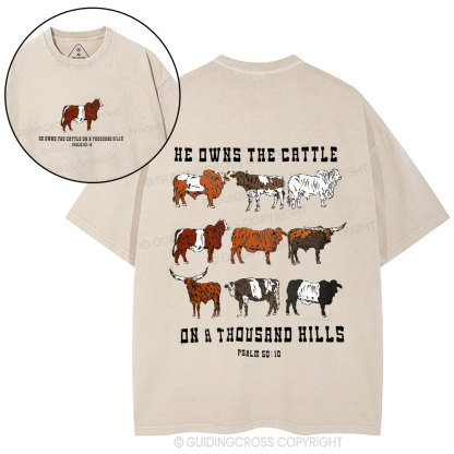He Owns The Cattle On A Thousand Hills Christian Washed T-Shirt