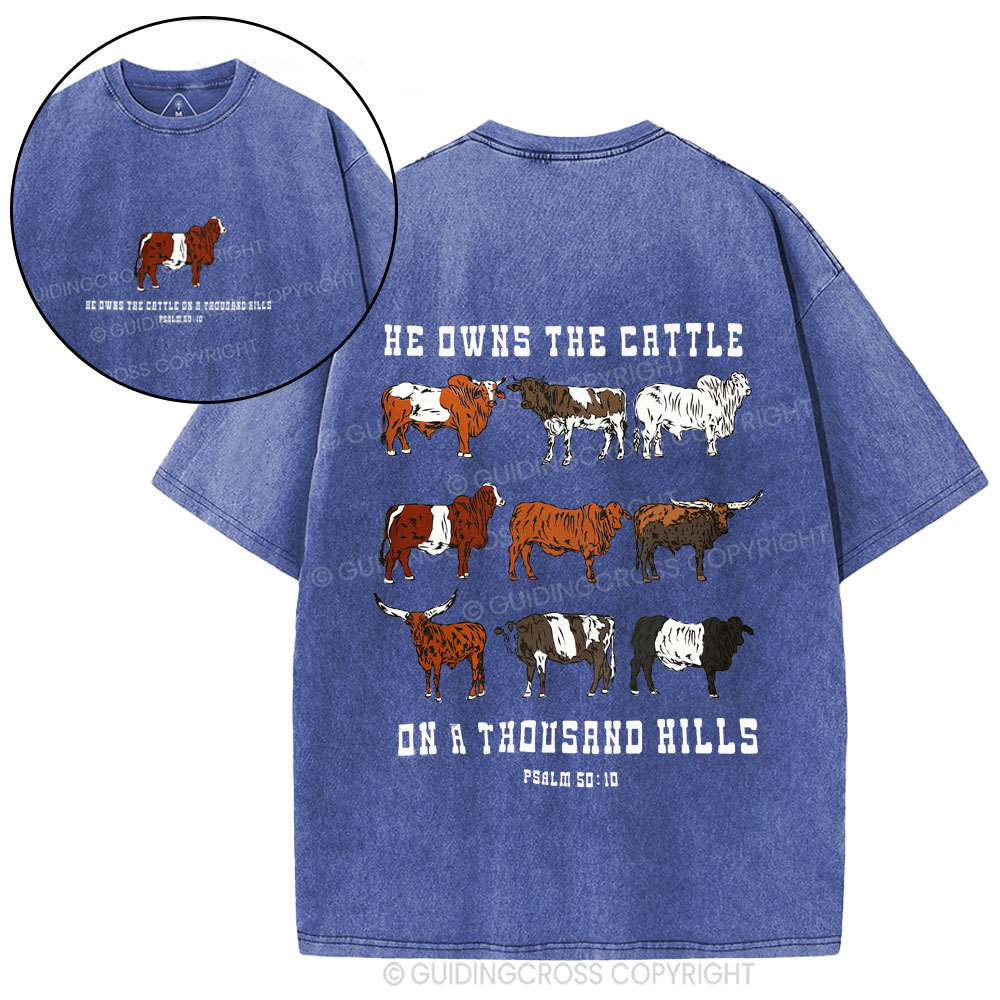 He Owns The Cattle On A Thousand Hills Christian Washed T-Shirt