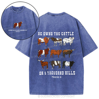 He Owns The Cattle On A Thousand Hills Christian Washed T-Shirt
