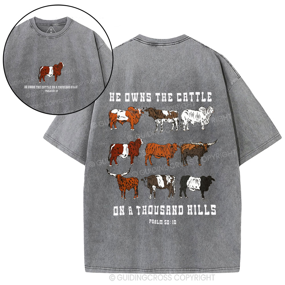 He Owns The Cattle On A Thousand Hills Christian Washed T-Shirt
