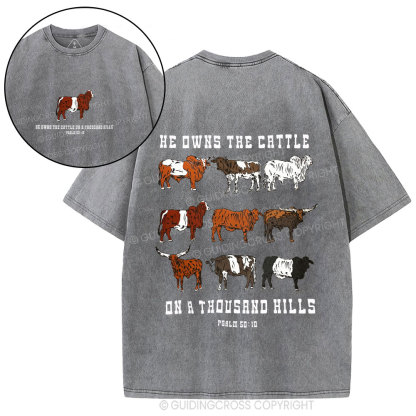 He Owns The Cattle On A Thousand Hills Christian Washed T-Shirt