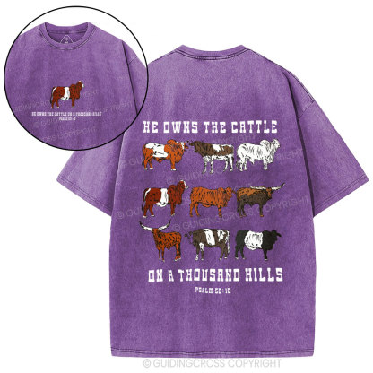 He Owns The Cattle On A Thousand Hills Christian Washed T-Shirt