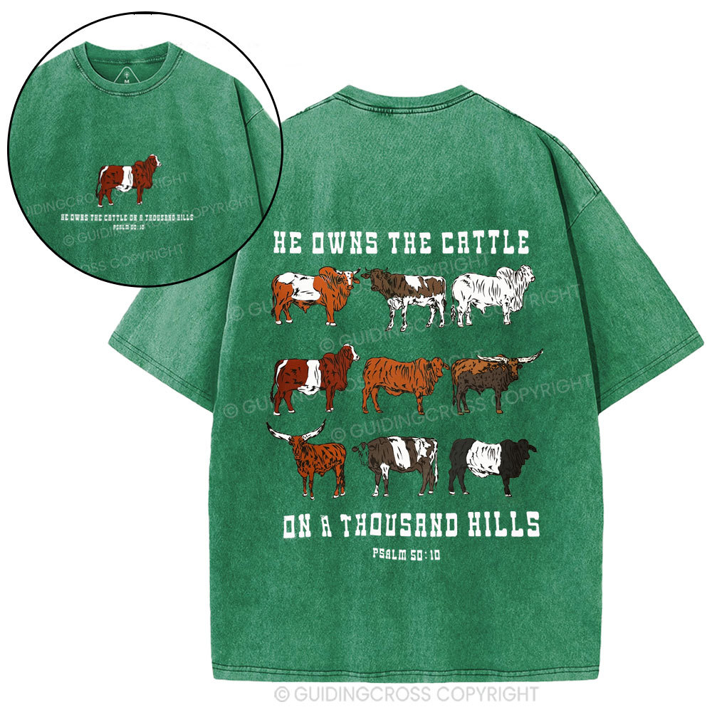 He Owns The Cattle On A Thousand Hills Christian Washed T-Shirt