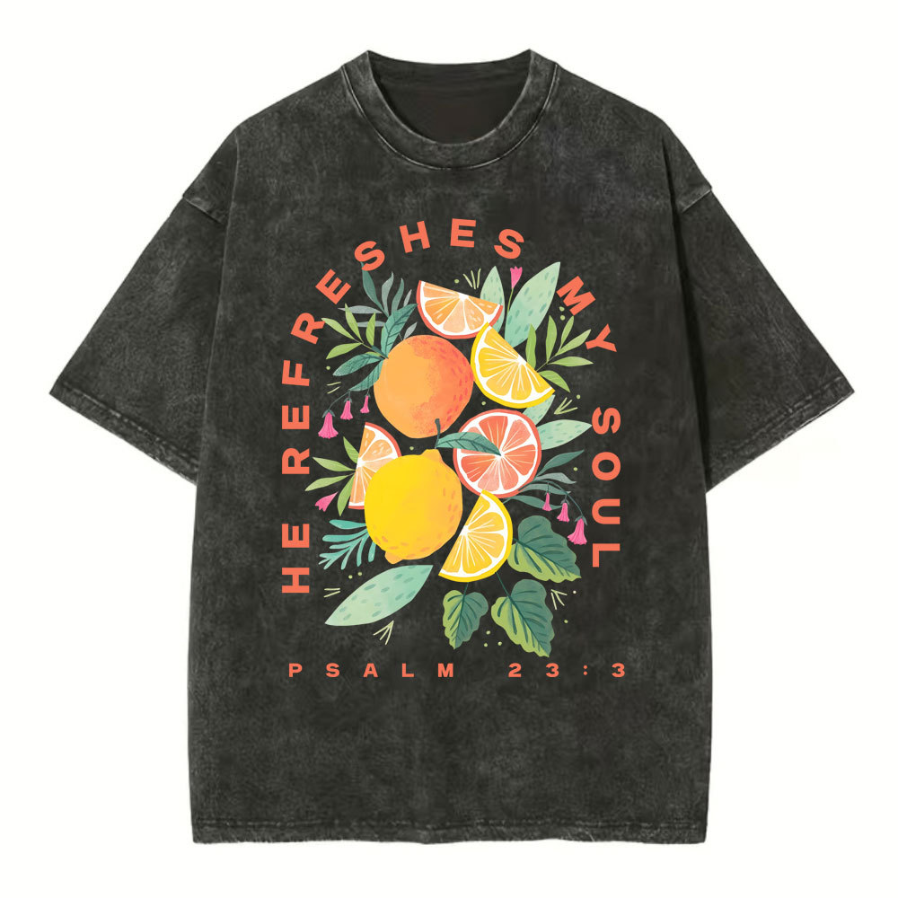 He Refreshes My Soul Fruit Christian Washed T-Shirt