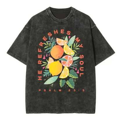 He Refreshes My Soul Fruit Christian Washed T-Shirt