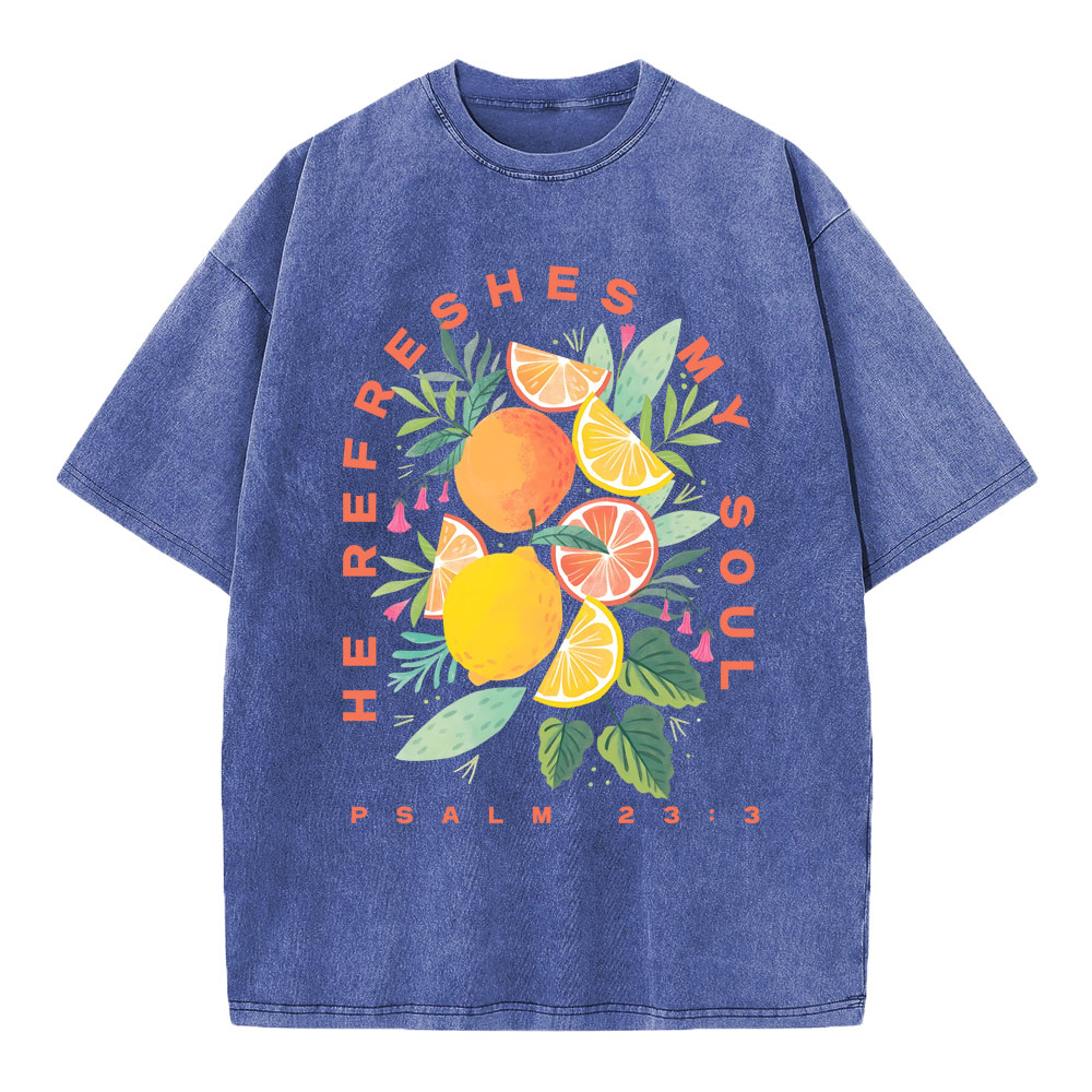 He Refreshes My Soul Fruit Christian Washed T-Shirt