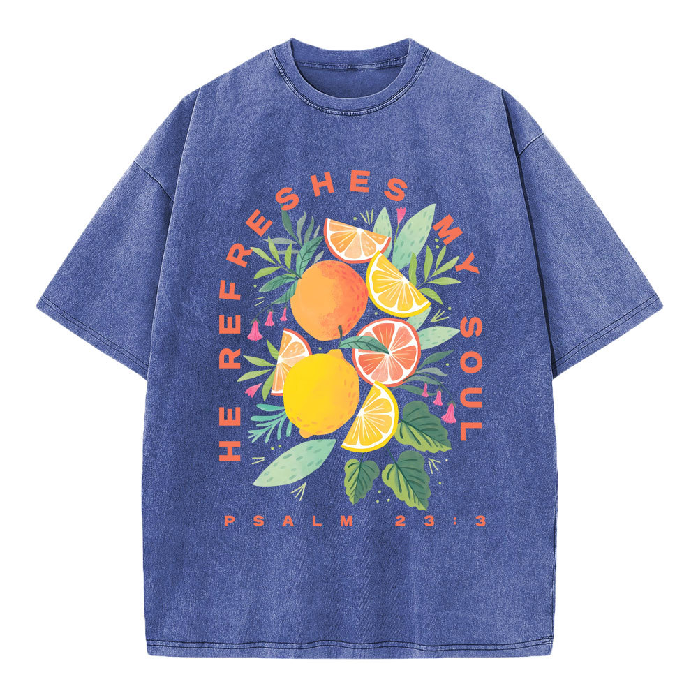 He Refreshes My Soul Fruit Christian Washed T-Shirt