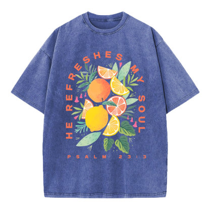 He Refreshes My Soul Fruit Christian Washed T-Shirt