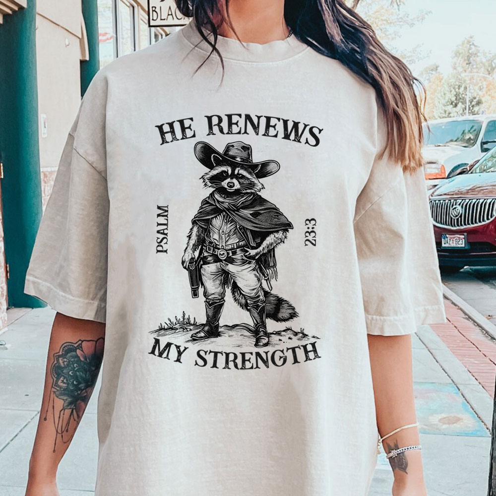 He Renews My Strength Christian Washed T-Shirt
