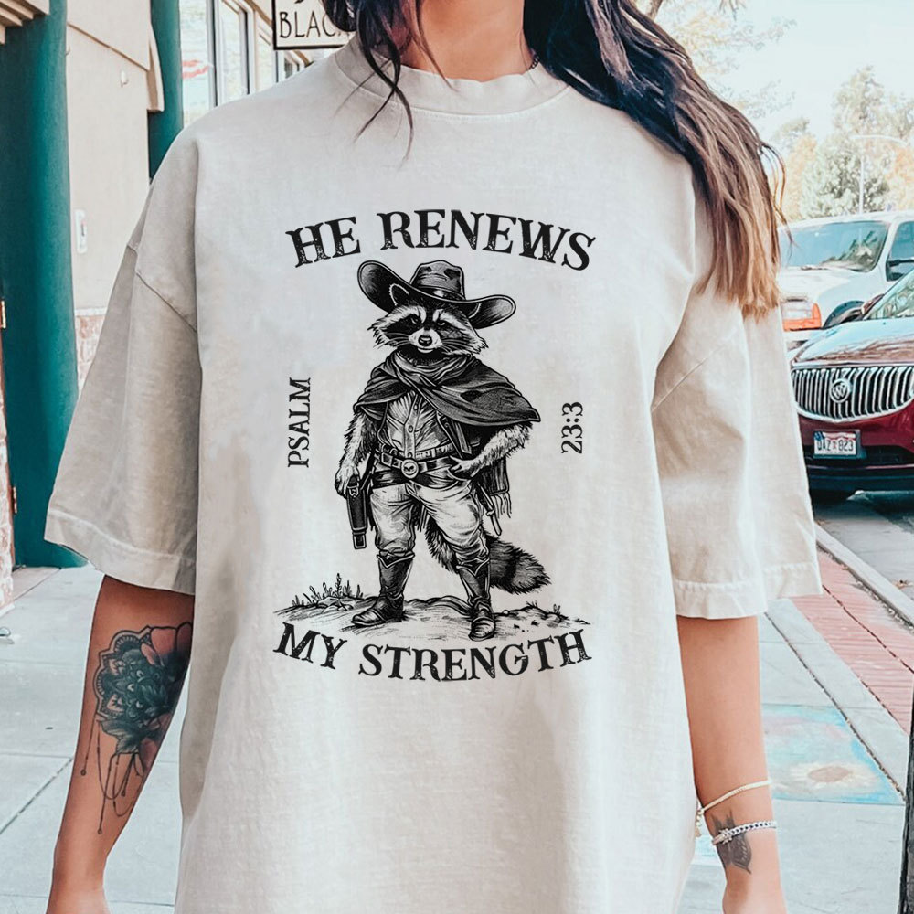 He Renews My Strength Christian Washed T-Shirt