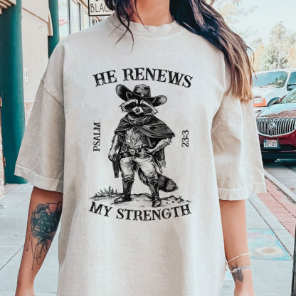 He Renews My Strength Christian Washed T-Shirt