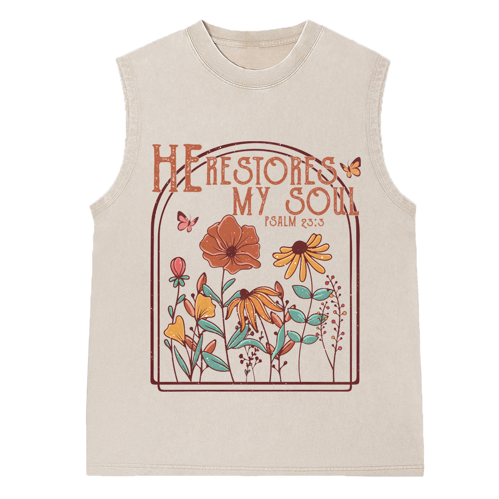 He Restores My Soul Christian Wasehd Sleeveless Tee