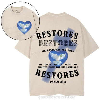 He Restores My Soul Christian Washed T-Shirt