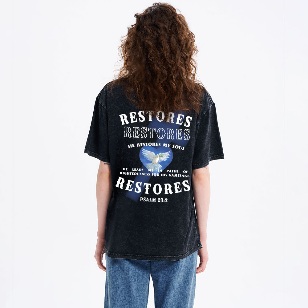 He Restores My Soul Christian Washed T-Shirt