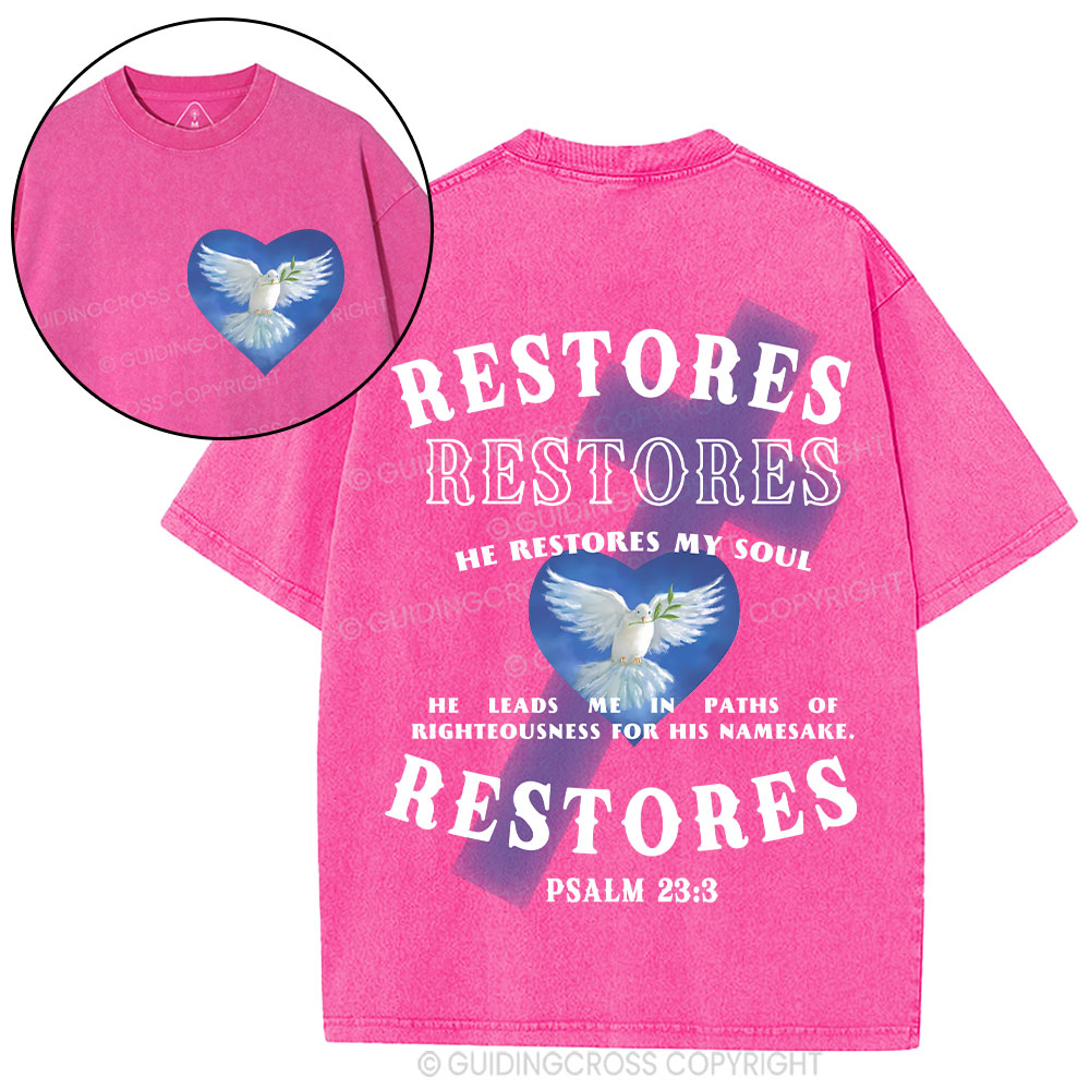 He Restores My Soul Christian Washed T-Shirt