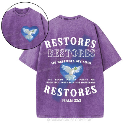 He Restores My Soul Christian Washed T-Shirt
