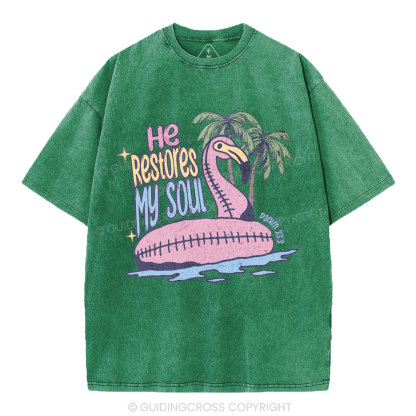 He Restores My Soul Christian Washed T-Shirt