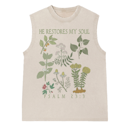 He Restores My Soul Christian Washed sleeveless Tee