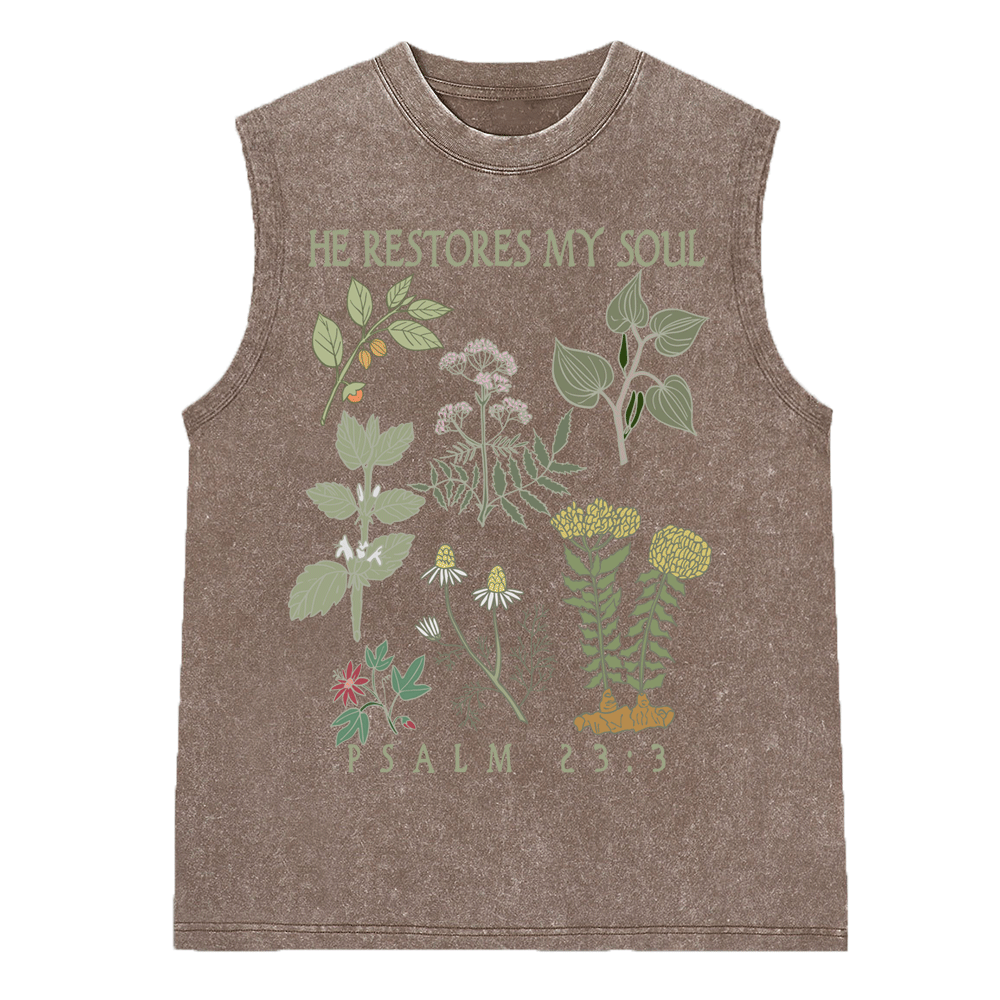 He Restores My Soul Christian Washed sleeveless Tee