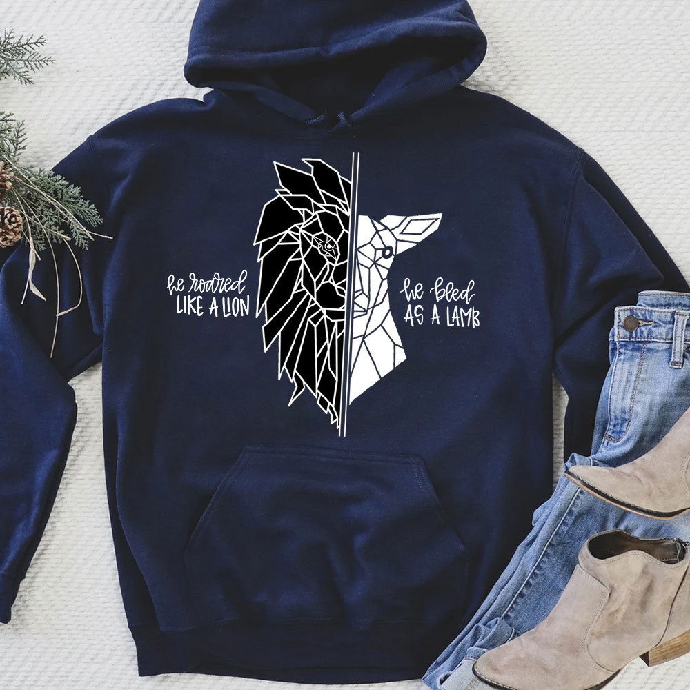 He Roared Like A Lion He Bled As A Lamb Christian Hoodie