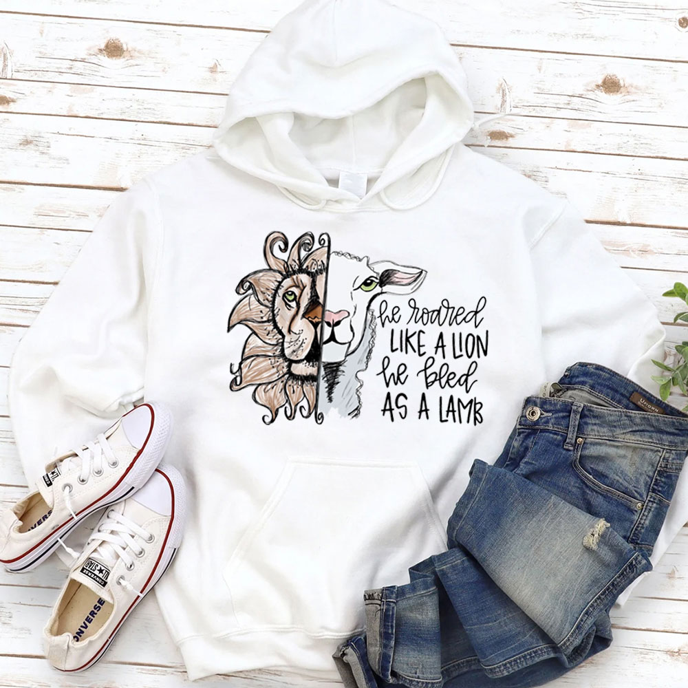 He Roared Like A Lion He Bled As A Lamb Christian Hoodie