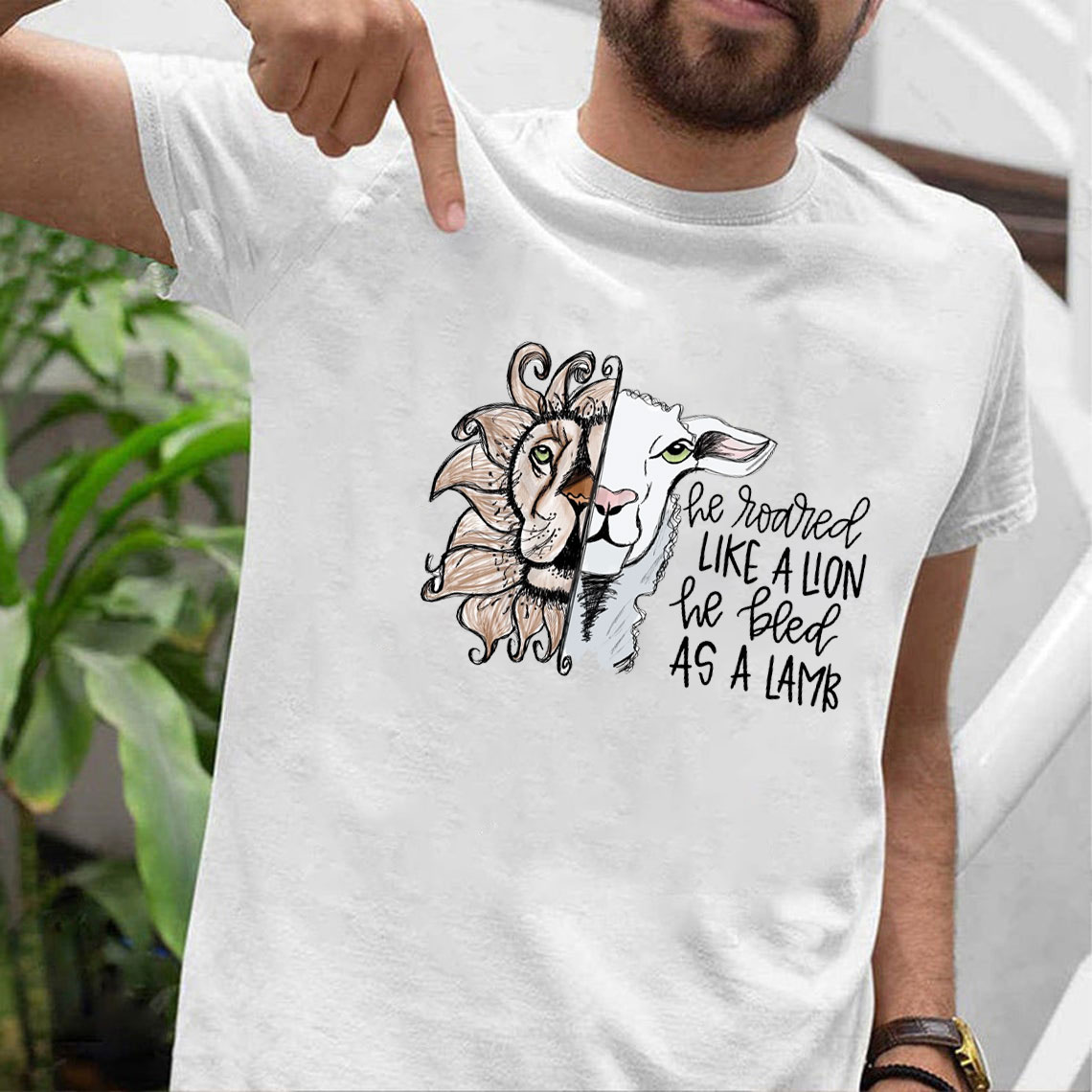 He Roared Like A Lion He Bled As A Lamb Christian T-Shirt