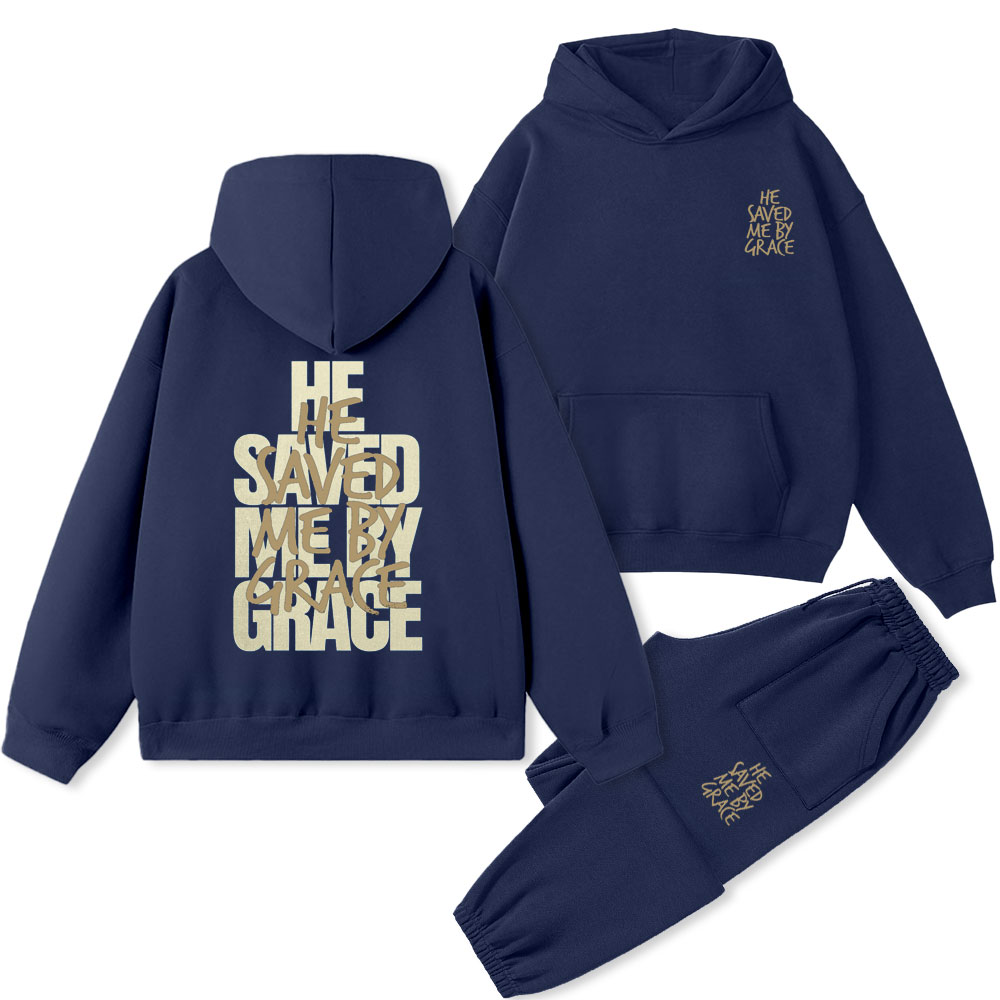 He Saved Me By Grace Christian Premium Fleece Hoodie Set