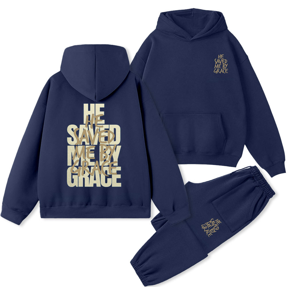 He Saved Me By Grace Christian Premium Fleece Hoodie Set