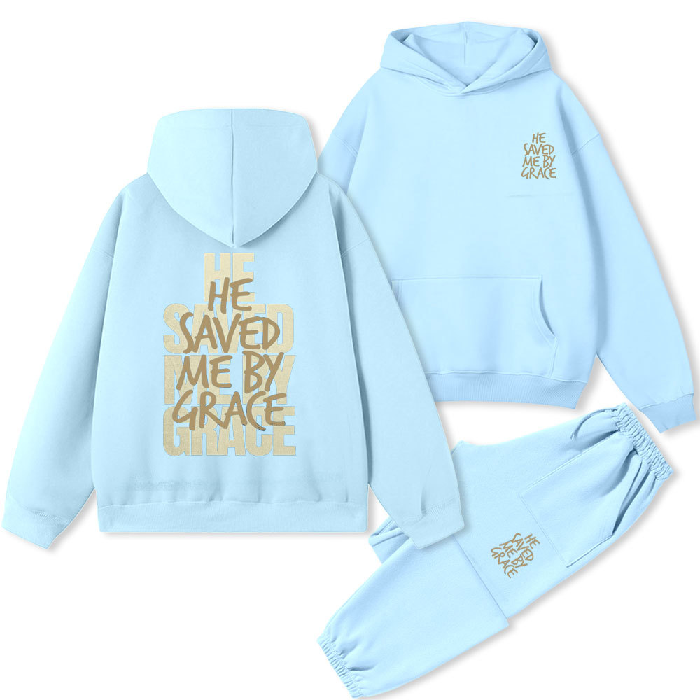He Saved Me By Grace Christian Premium Fleece Hoodie Set