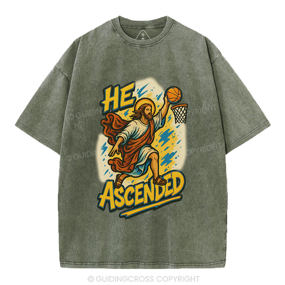 He Scended  Christian Washed T-Shirt