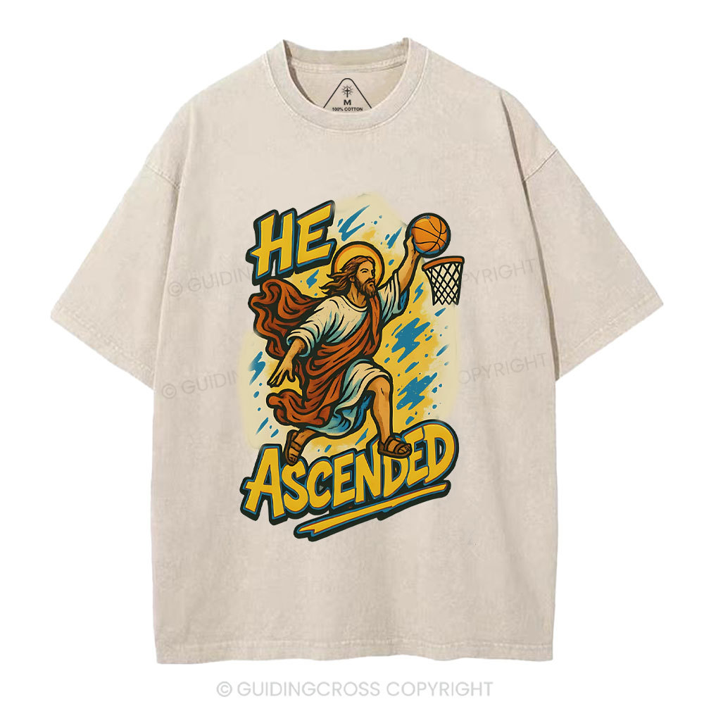 He Scended  Christian Washed T-Shirt