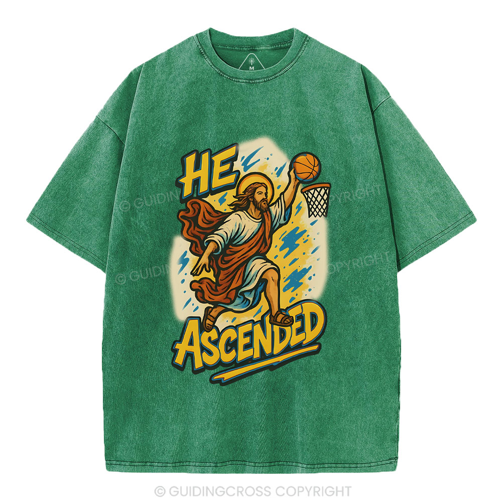 He Scended  Christian Washed T-Shirt