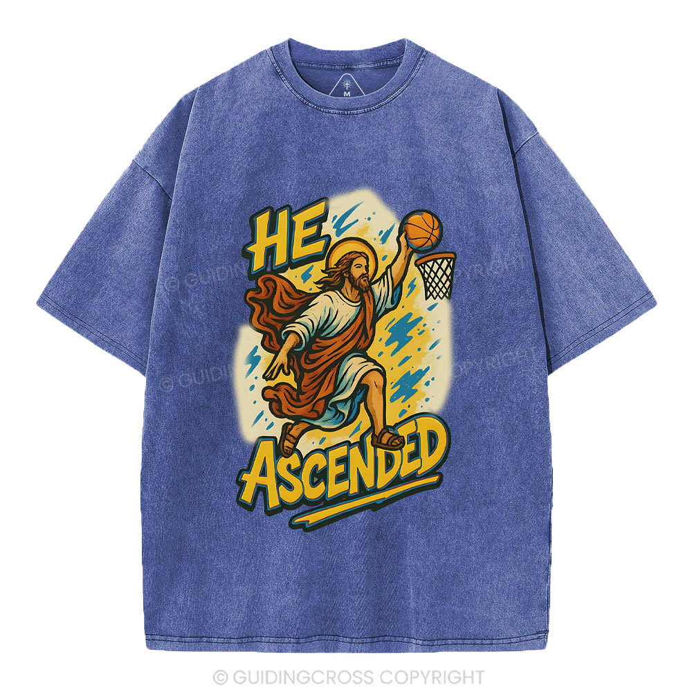 He Scended  Christian Washed T-Shirt