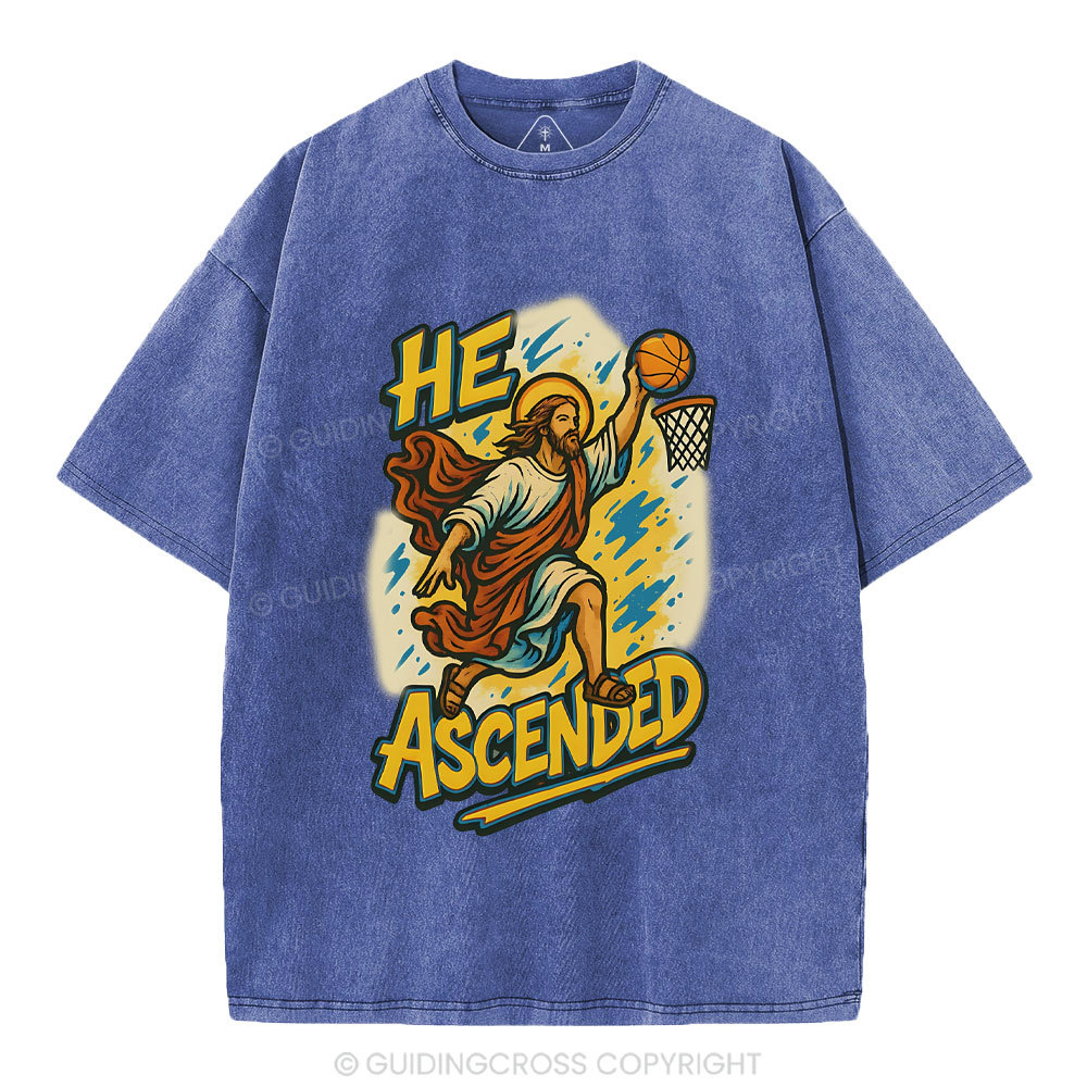 He Scended  Christian Washed T-Shirt