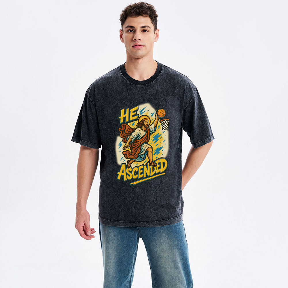 He Scended  Christian Washed T-Shirt