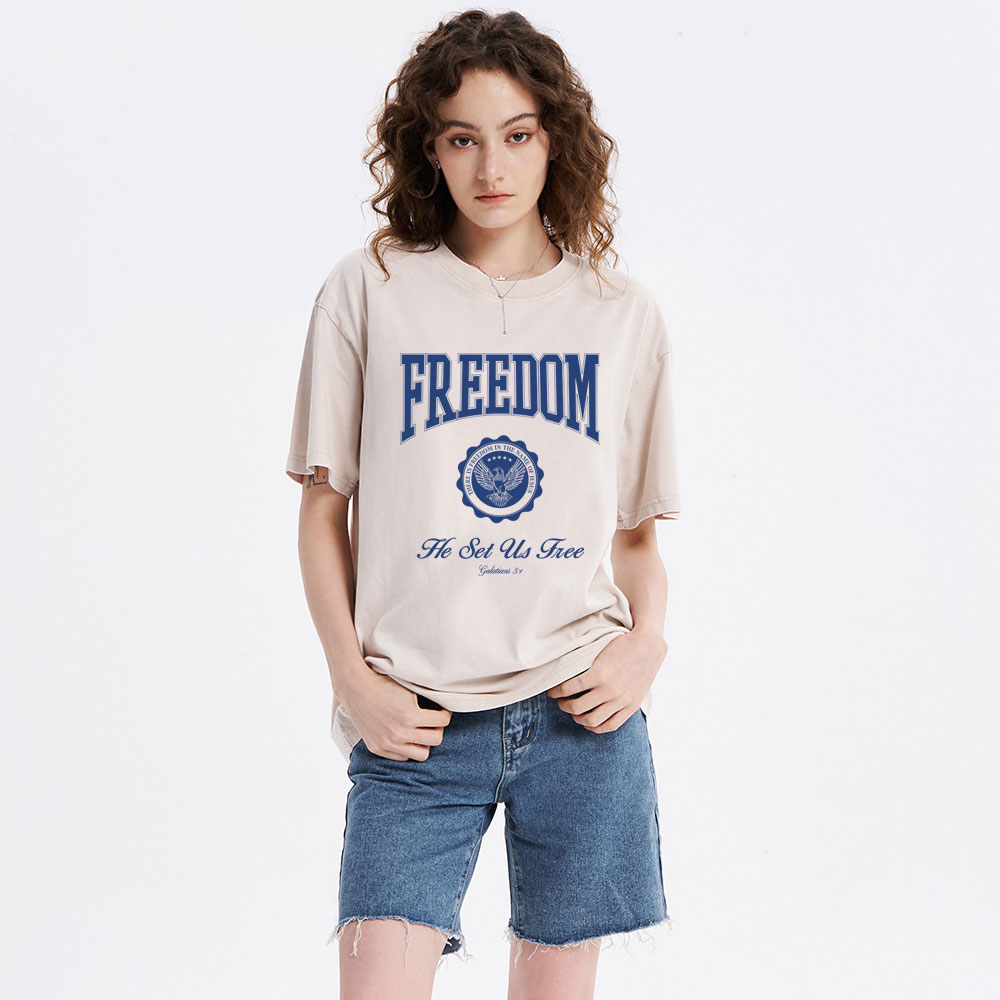He Set Us Free Christian Washed T-Shirt