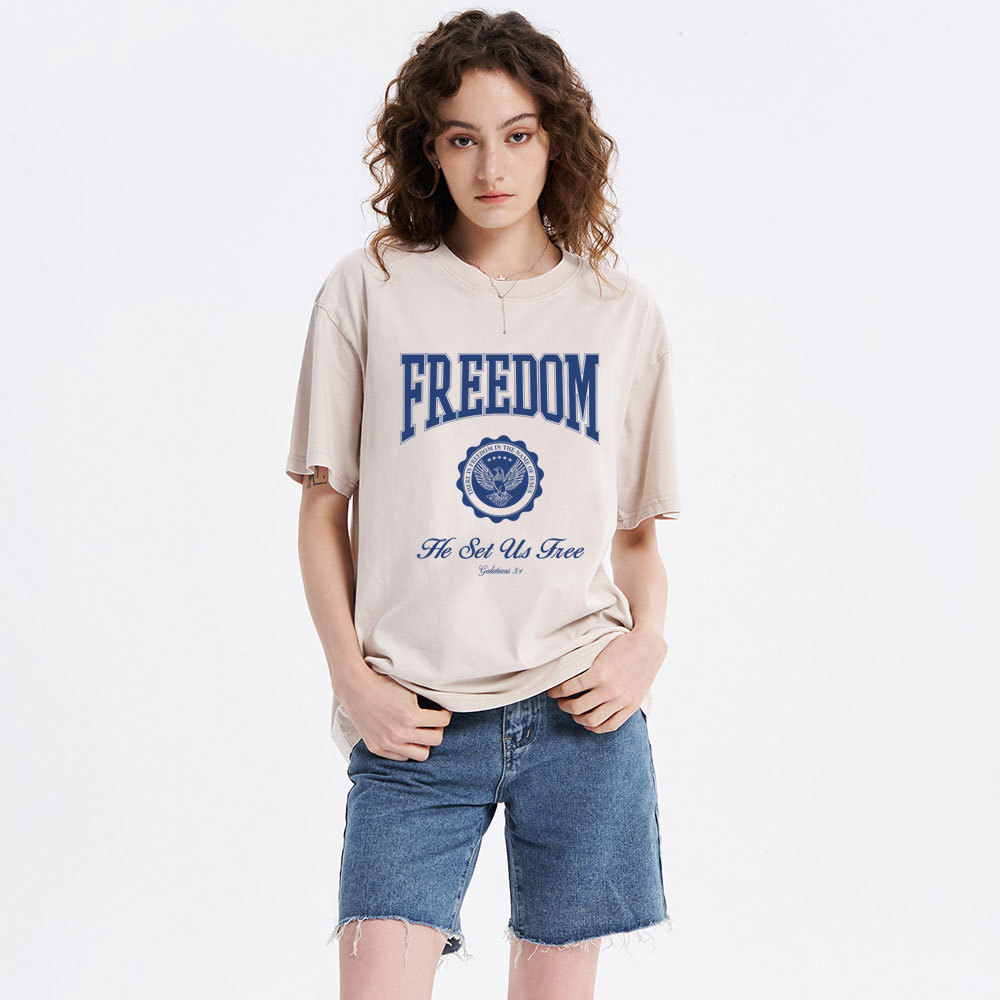 He Set Us Free Christian Washed T-Shirt