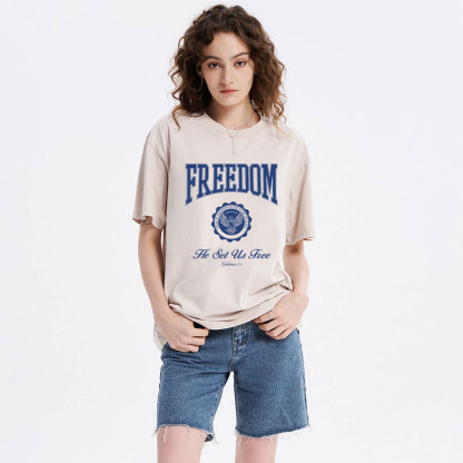 He Set Us Free Christian Washed T-Shirt