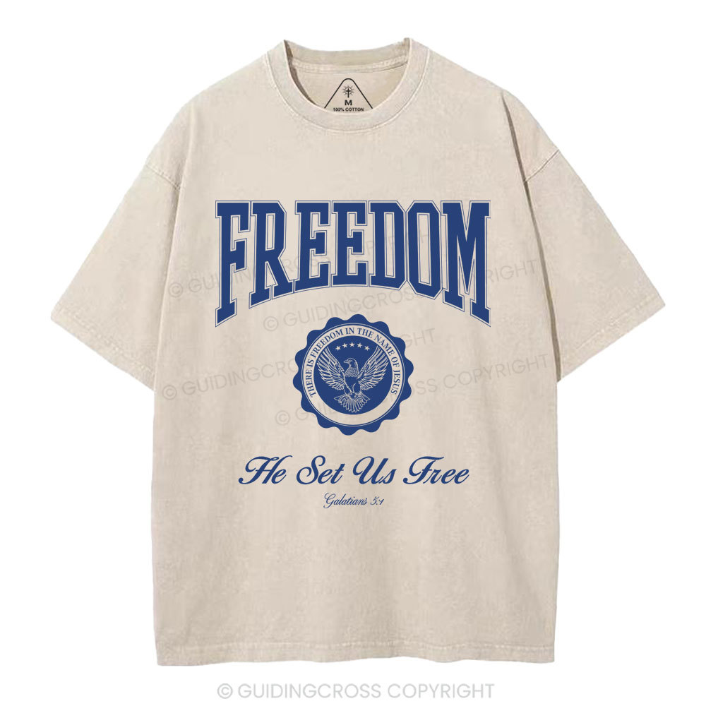 He Set Us Free Christian Washed T-Shirt