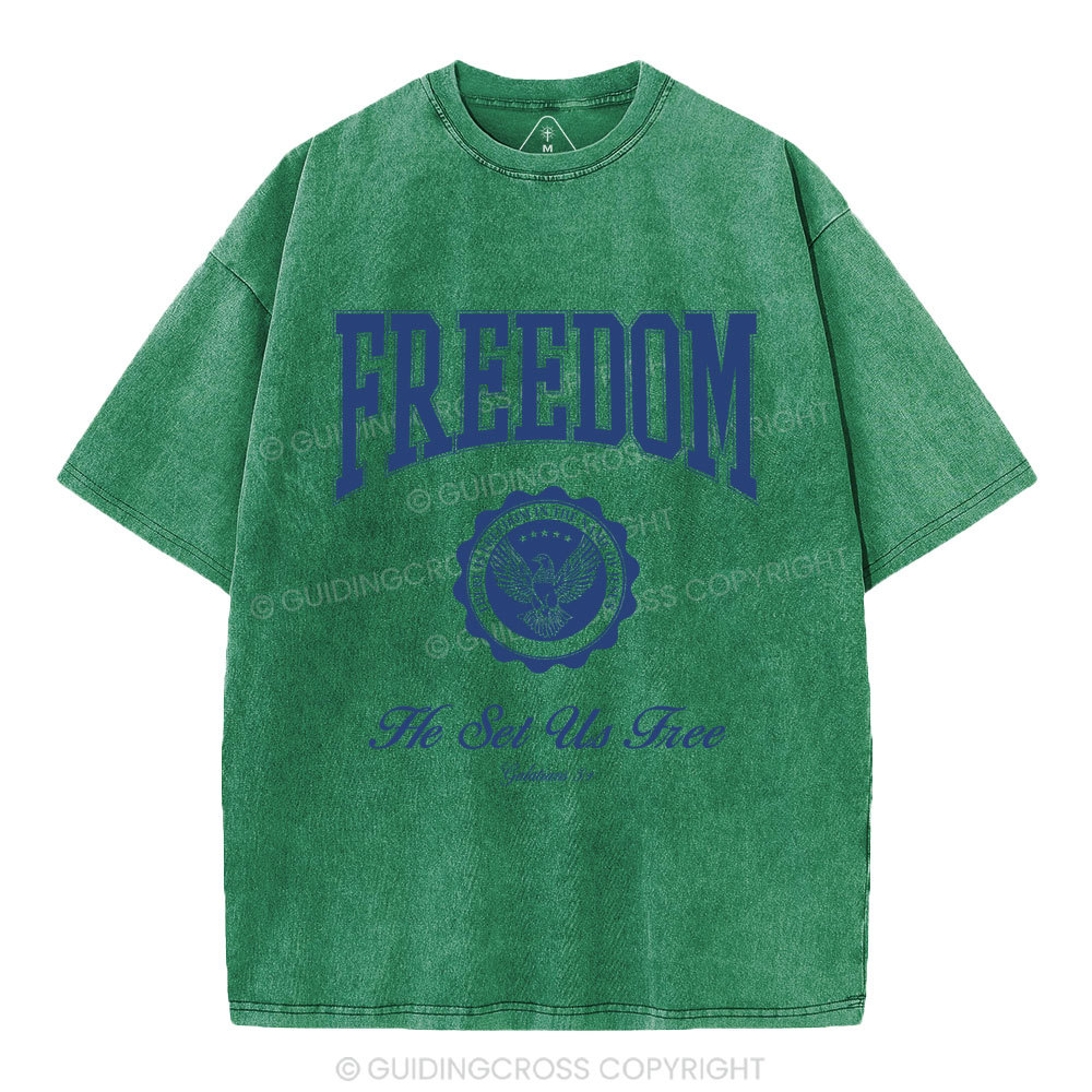 He Set Us Free Christian Washed T-Shirt