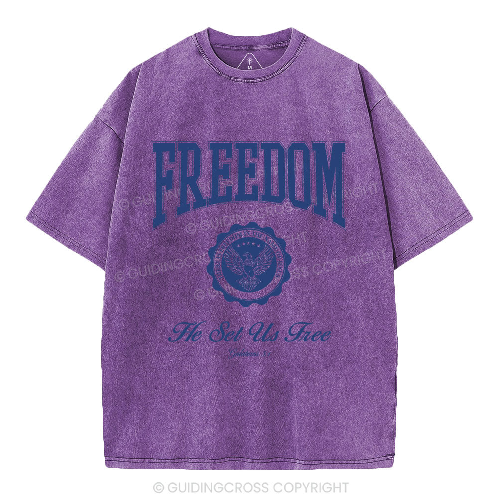He Set Us Free Christian Washed T-Shirt