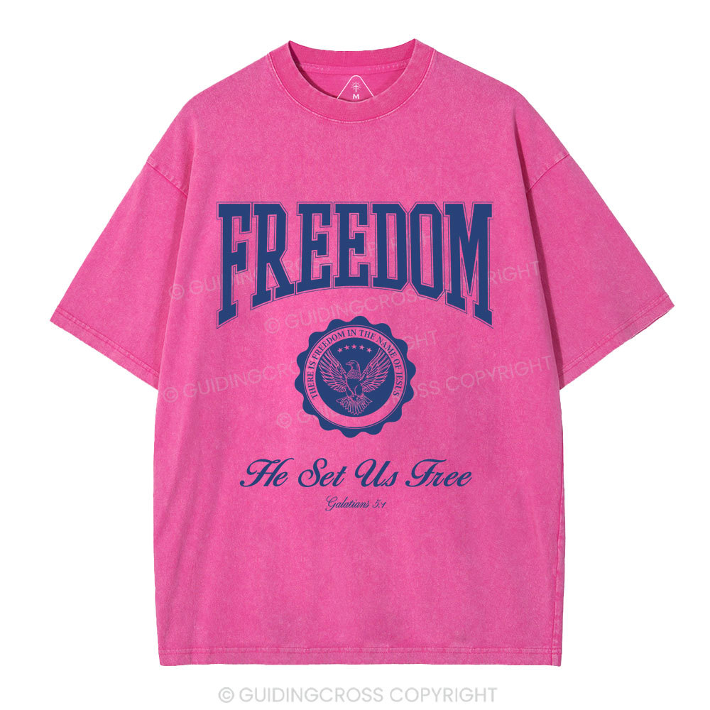 He Set Us Free Christian Washed T-Shirt